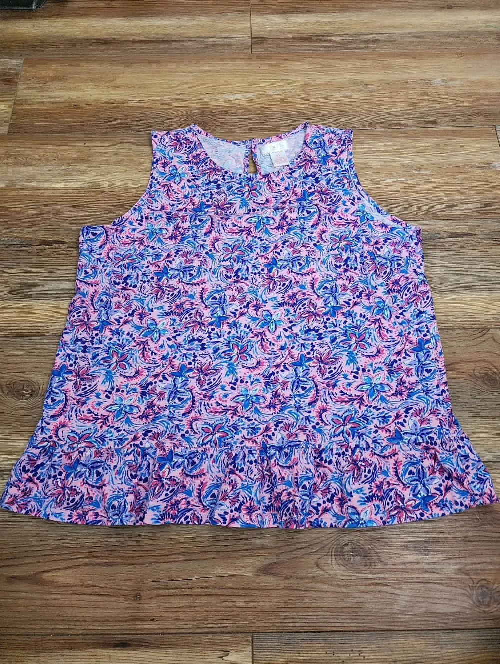 Stella Parker Sleeveless Peplum Top Women's XL Pink Floral - Picture 3 of 7